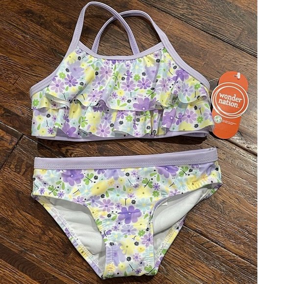 Toddler Girls Wonder Nation Lavender Floral Bikini Swimsuit Size 2T 3T NWT - Picture 2 of 2